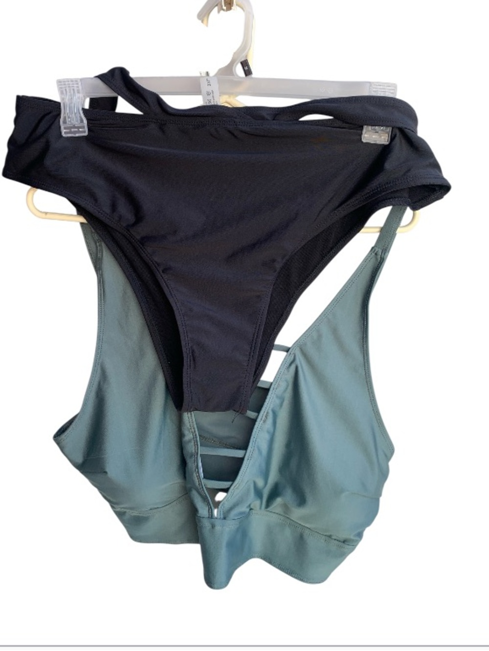 Women’s Two-Piece Swim Set – Black Bottom & Sage Green Top